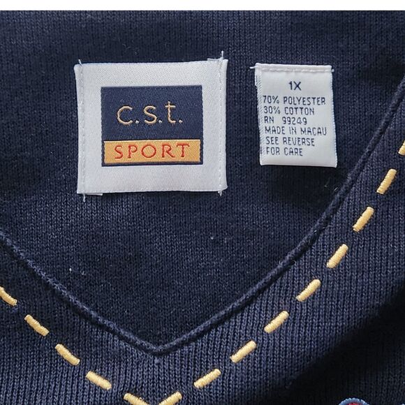 Vintage Womens Short Sleeve Embroidered Blouse Size 1X Flowers Hearts Navy Blue - Picture 3 of 8